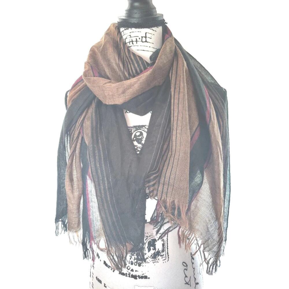 Metallic Silky Scarf/Wrap Measures Width 23.5 Inches X Length 72 Inches Fringes